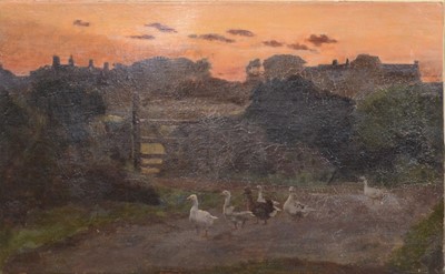 Lot 463 - Henry Todd, Geese passing the farm gate