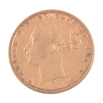 Lot 140 - A Gold Full Sovereign Coin, Victoria Young Head 1873.