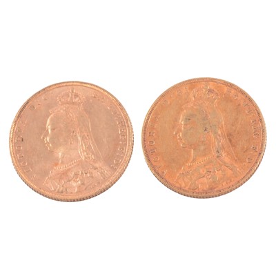 Lot 134 - Two Gold Full Sovereign Coins, Victoria Jubilee Head 1890 and 1892.