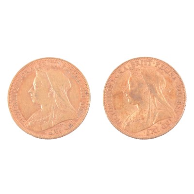 Lot 135 - Two Gold Full Sovereign Coins, Victoria Veiled Head 1896 and 1898.