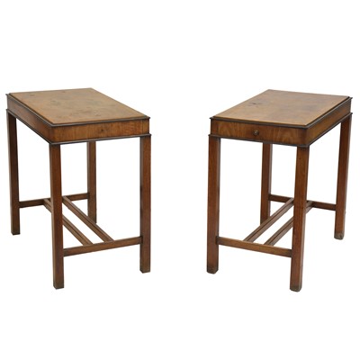 Lot 439 - Pair of Art Deco style walnut console tables