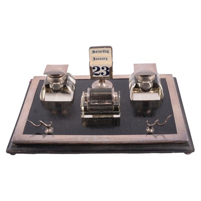 Lot 231 - Silver and ebonised presentation desk stand