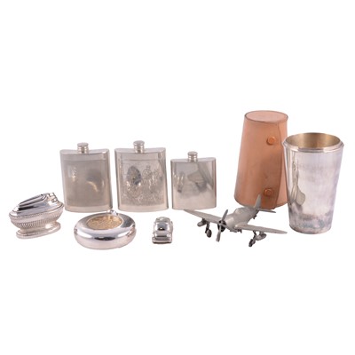 Lot 176 - Set of six graduated nickle-plate hunting beakers, flasks, etc