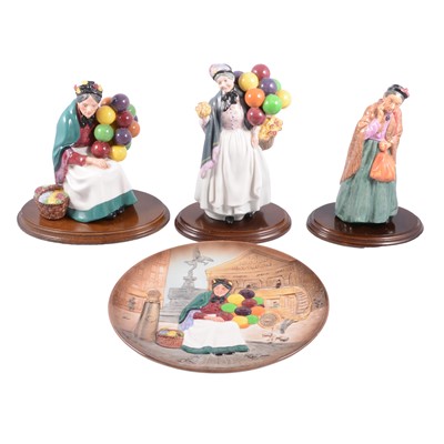 Lot 60 - Three Royal Doulton pottery figures, and a plate