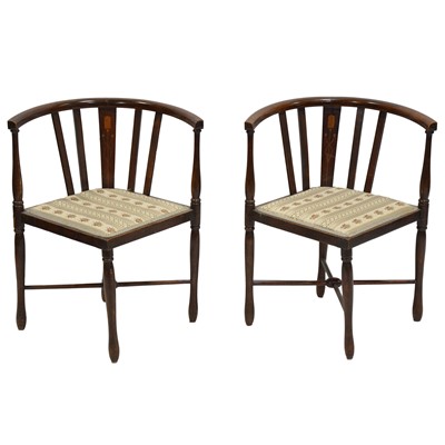 Lot 518 - Pair of Edwardian inlaid beechwood corner chairs
