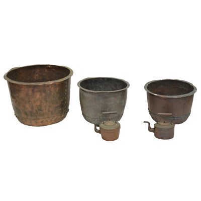 Lot 165A - Three Victorian copper coppers and two copper kettles