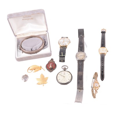Lot 500 - White metal pocket watch, silver, white metal and costume jewellery, wristwatches, stopwatch.