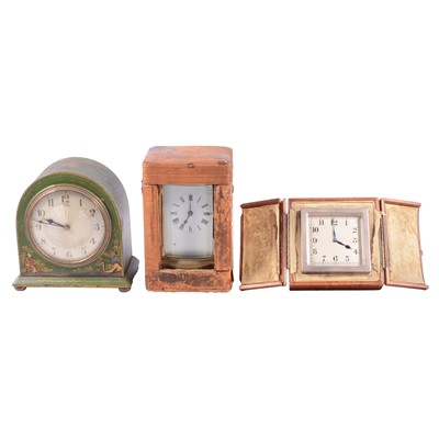 Lot 216 - Silver strut clock, carriage clock and mantel clock