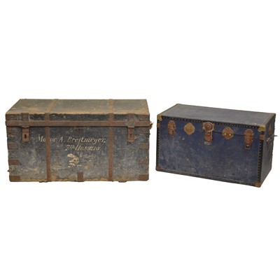 Lot 347 - Five large shipping trunks and two leather hat boxes