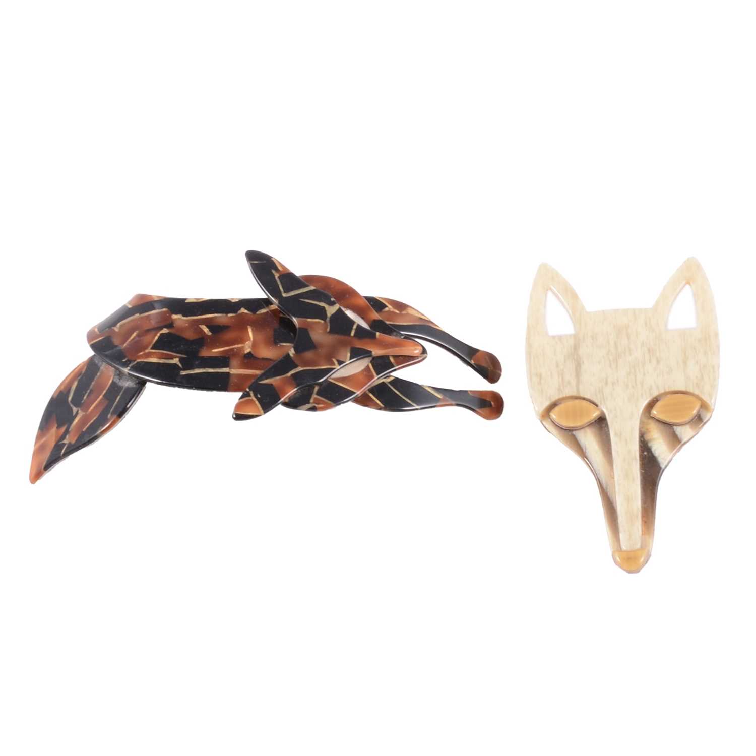 Lot 111 - Two Lea Stein celluloid fox brooches