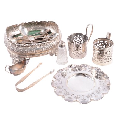 Lot 298 - Silver cruet frame adapted as a coaster, sundry silver cutlery, silver plate