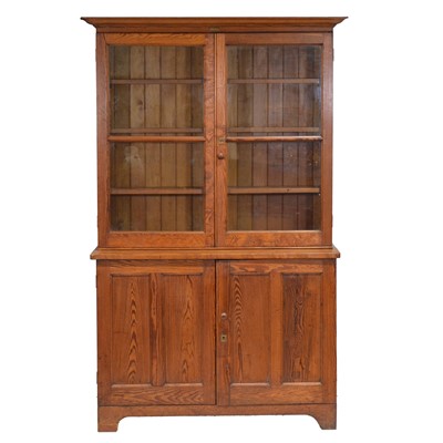 Lot 435 - Victorian pitch-pine cabinet, labelled Kingfisher Ltd., West Bromwich