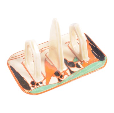 Lot 34 - Clarice Cliff, 'Summerhouse' pattern toast rack