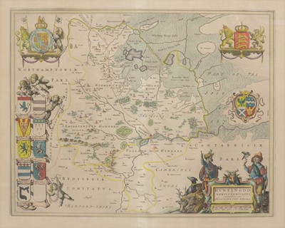 Lot 280 - Jan Jannson, Huntingdonensis comitatus / Huntingdonshire hand-coloured map.