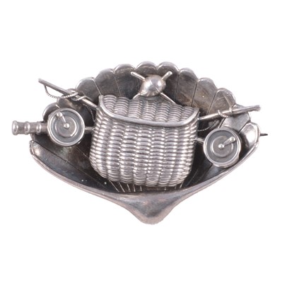 Lot 463 - A Victorian white metal fishing creel brooch.