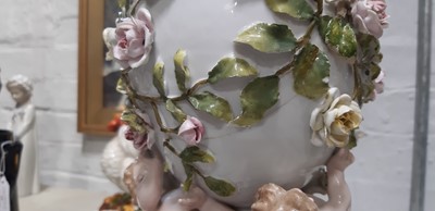 Lot 20 - German porcelain oil lamp.