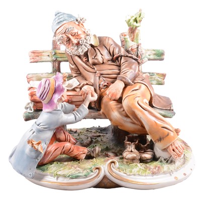 Lot 33 - Capodimonte porcelain model, Coin Collector, and two groups.