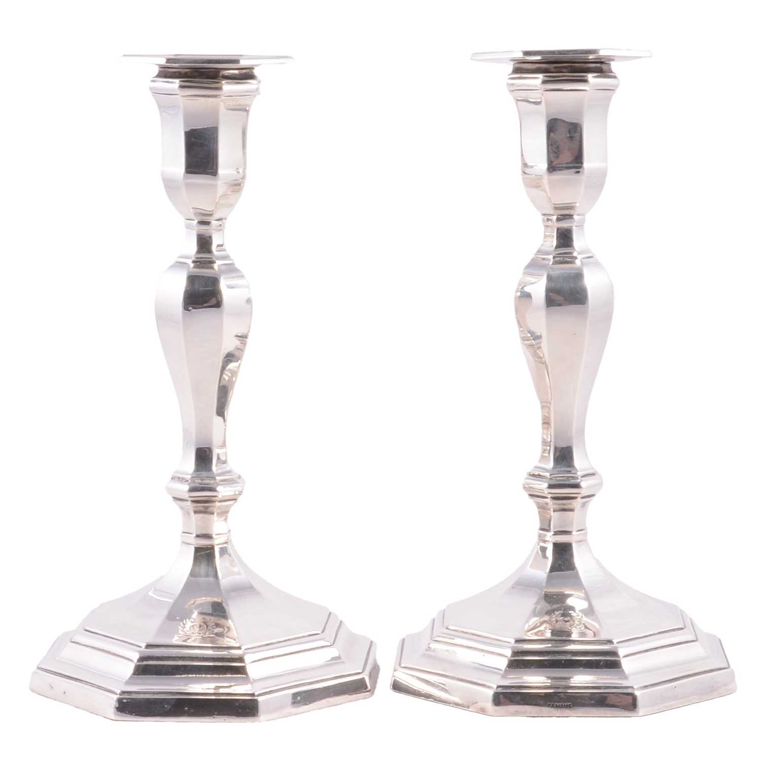 Lot 222 - Pair of silver candlesticks, Daniel & John Welby, London 1912.