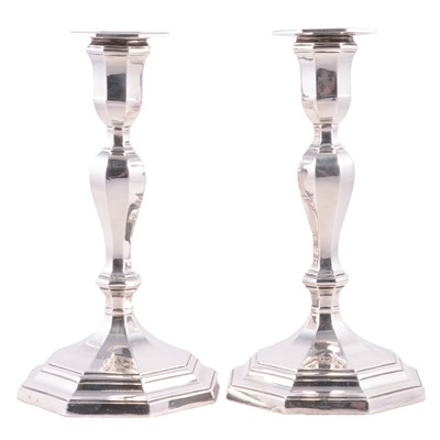 Lot 222 - Pair of silver candlesticks, Daniel & John Welby, London 1912.