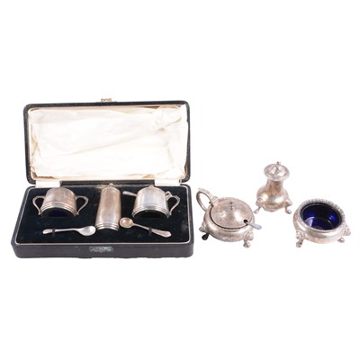 Lot 234 - Two three-piece silver condiment sets