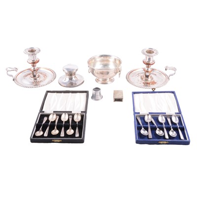 Lot 165 - Pair of Old Sheffield Plate chambersticks and plated ware