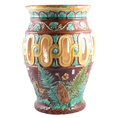 Lot 44 - Majolica garden seat, likely by John Adams & Co. / Adams & Bromley