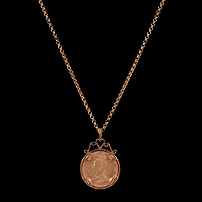 Lot 130 - A Gold Full Sovereign Coin pendant on a chain.