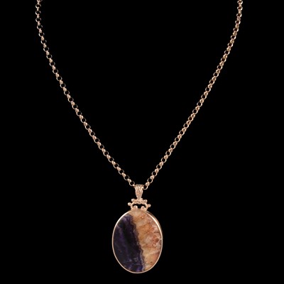 Lot 266 - A large Blue John pendant on a chain.