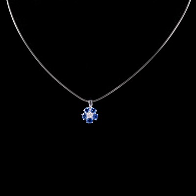 Lot 277 - A sapphire and diamond pendant on a chain, and matching earstuds.