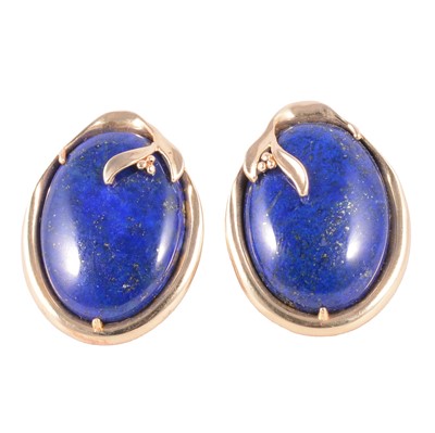 Lot 40 - A pair of lapis lazuli earrings.