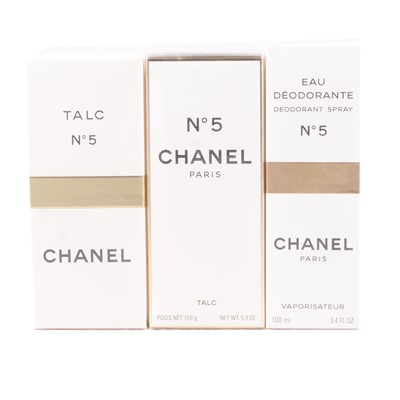 Lot 531 - Chanel No. 5 - a deodorant spray and two talc.