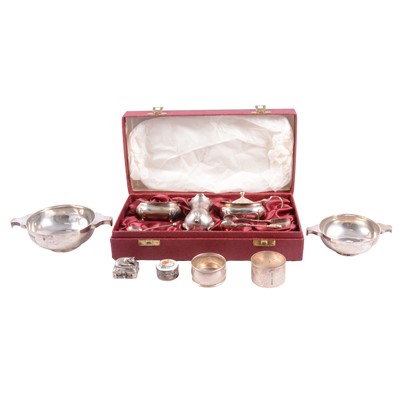 Lot 249 - Two silver quaich, condiment set, etc.