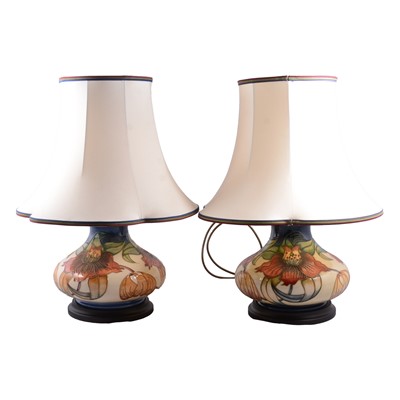 Lot 118 - Moorcroft Pottery, a pair of Anna Lily pattern table lamps