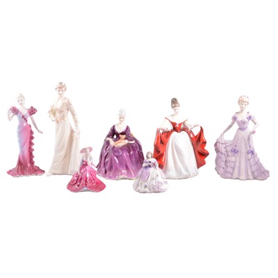 Lot 47 - Seven Royal Doulton and Coalport china figures