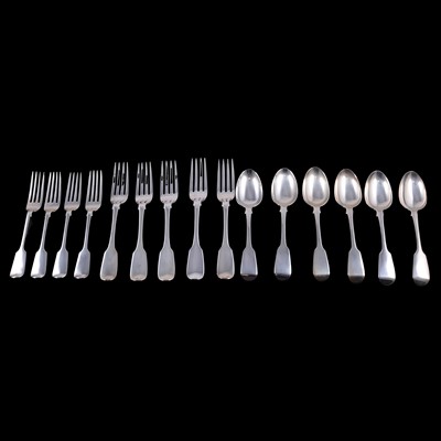 Lot 243 - Matched silver fiddle pattern cutlery