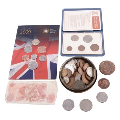 Lot 214 - Collection of coins, medallions and banknote.