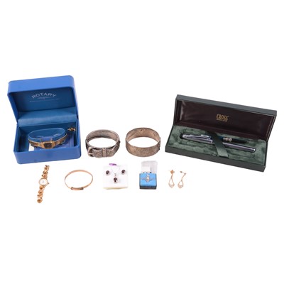 Lot 499 - A collection of silver, white metal and costume jewellery, wristwatches, and fountain pens.