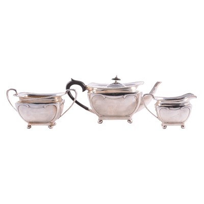 Lot 247 - Edwardian silver three piece tea set, James Dixon & Sons Ltd.