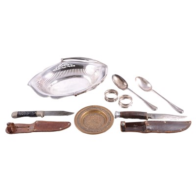 Lot 239 - Silver and plated wares, flatware and some silver handled pieces, two silver napkin rings.