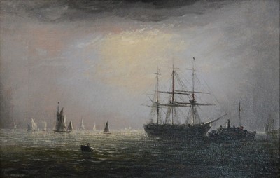 Lot 297 - Adolphus Knell, Ships at anchor, two nocturnes