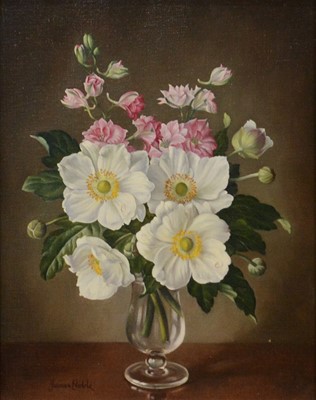 Lot 299 - James Noble, Still life of flowers in a vase, a pair