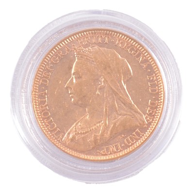 Lot 222 - A Gold Full Sovereign Coin, Victoria Veiled Head 1897, Melbourne Mint Mark.