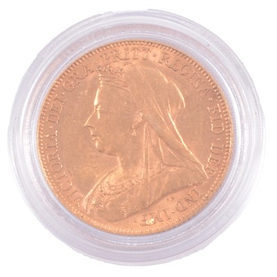 Lot 219 - A Gold Full Sovereign Coin, Victoria Veiled Head 1899.