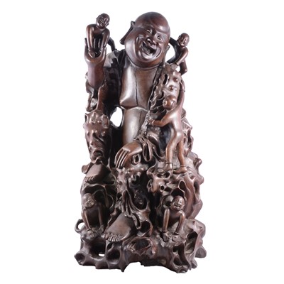 Lot 130 - Large Chinese carved hardwood sculpture of Budai, or the Laughing Buddha