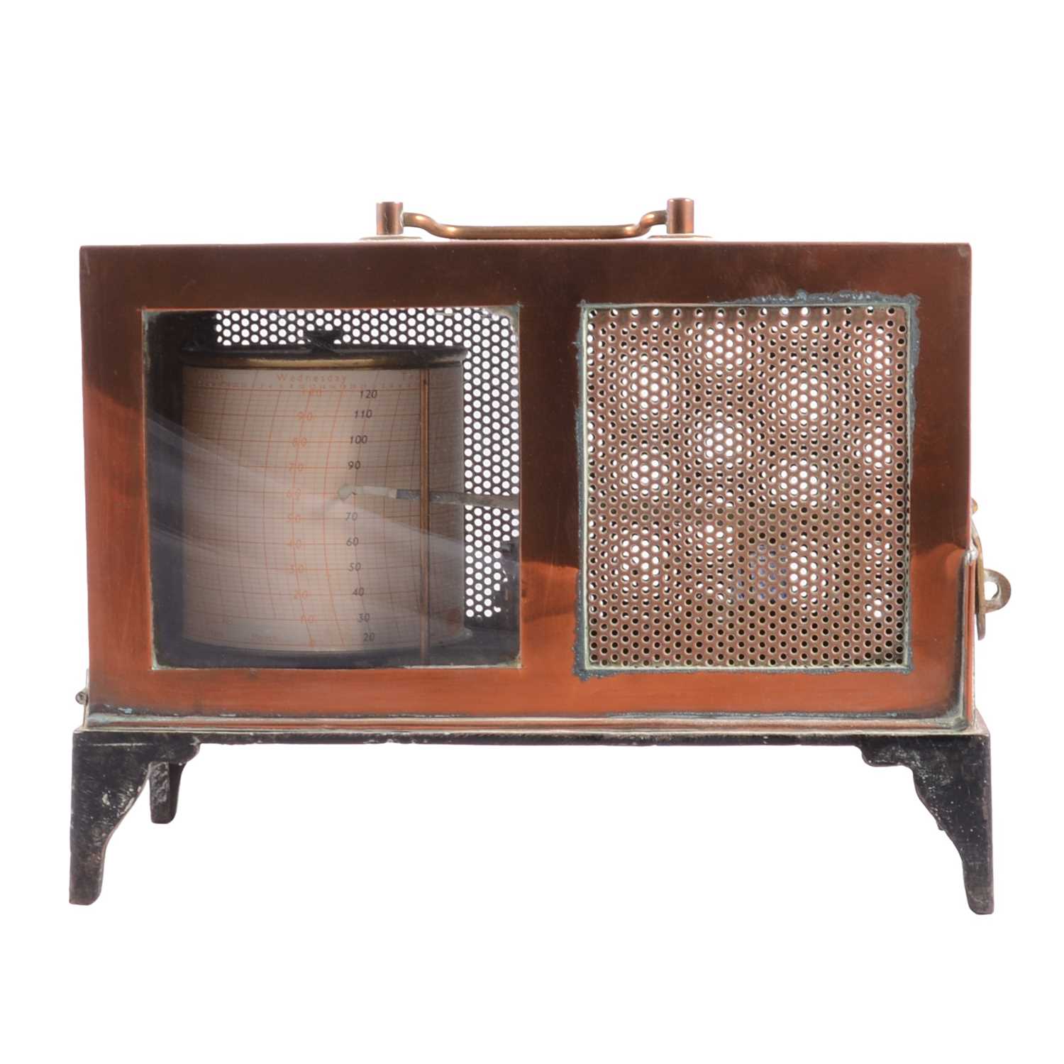 Lot 73 - Copper and brass cased barograph