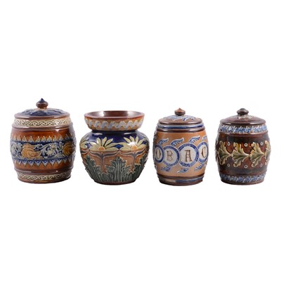 Lot 82 - Four Doulton Lambeth stoneware tobacco jars