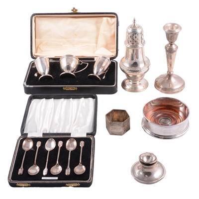 Lot 238 - George III style silver caster, Stokes & Ireland Ltd. and other small silver