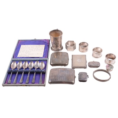 Lot 235 - Set of six silver teaspoons, Roberts & Belk Ltd, Sheffield 1945, and other silver and plated items.