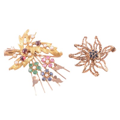 Lot 173 - Two gemset floral brooches.