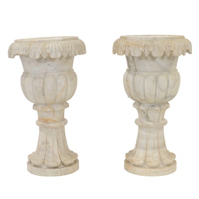 Lot 365 - Pair of marble urns